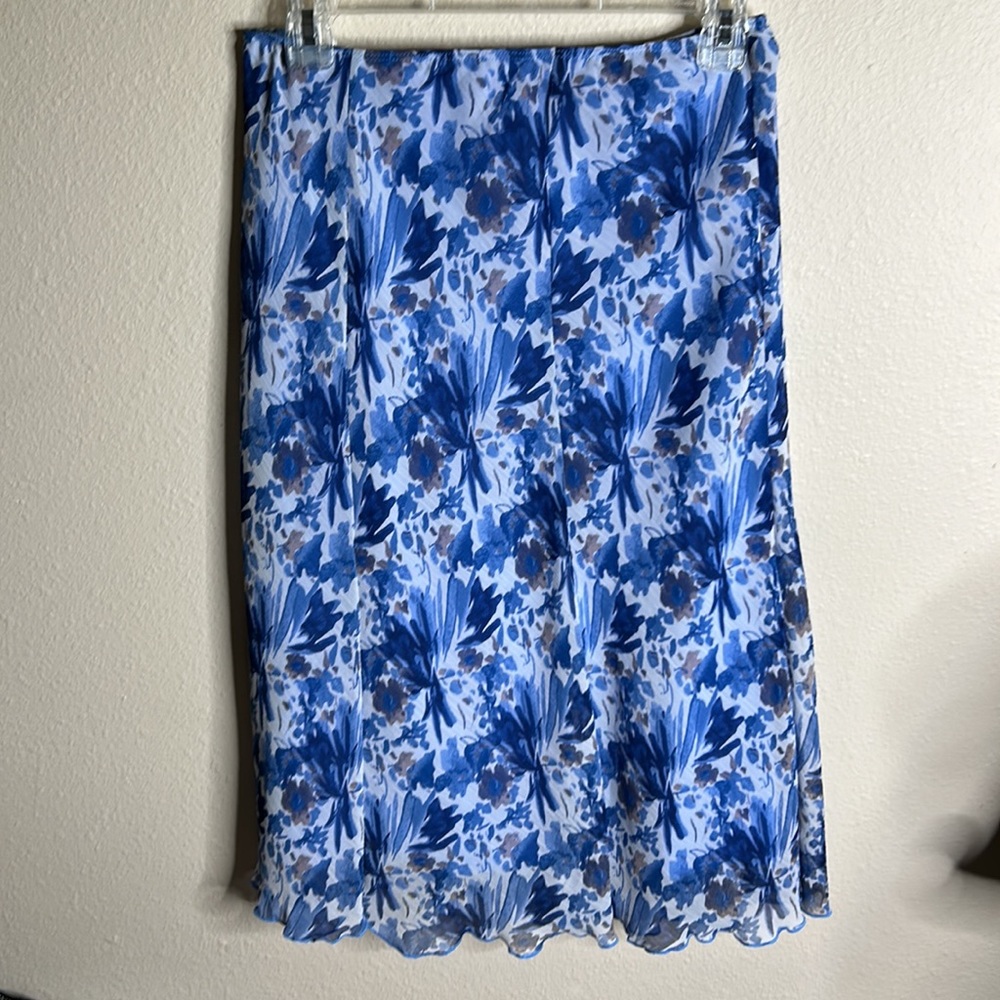 BIYAYCDA Blue & White Floral Skirt - Size Small - Polyester